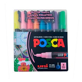 MARCADOR UNI POSCA PC-3M ESTUCHE X 8 COLORES GLITTER