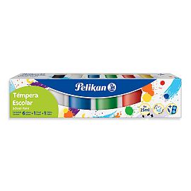 TEMPERA PELIKAN ESCOLAR POTE X 20 ML X 6 U. + PINCEL + MEZCLADOR