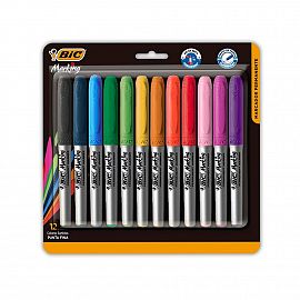 MARCADOR BIC PERMANENTE GRIP MARKING BLISTER X 12 COLORES