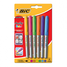 MARCADOR BIC PERMANENTE GRIP MARKING BLISTER X 6 COLORES FASHION (907976)